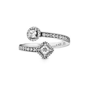 Pandora Sparkling Square and Circle Open Cubic Zirconia Ring in Sterling Silver